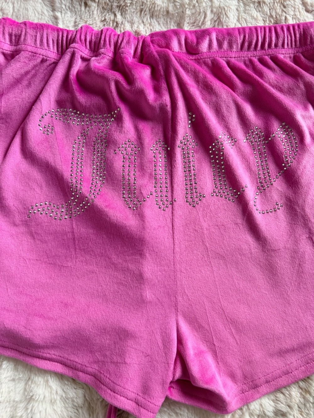👑 Juicy Couture Rhinestone Sleep Shorts XL Pink Y2K Lounge Glam Drawstring PJ